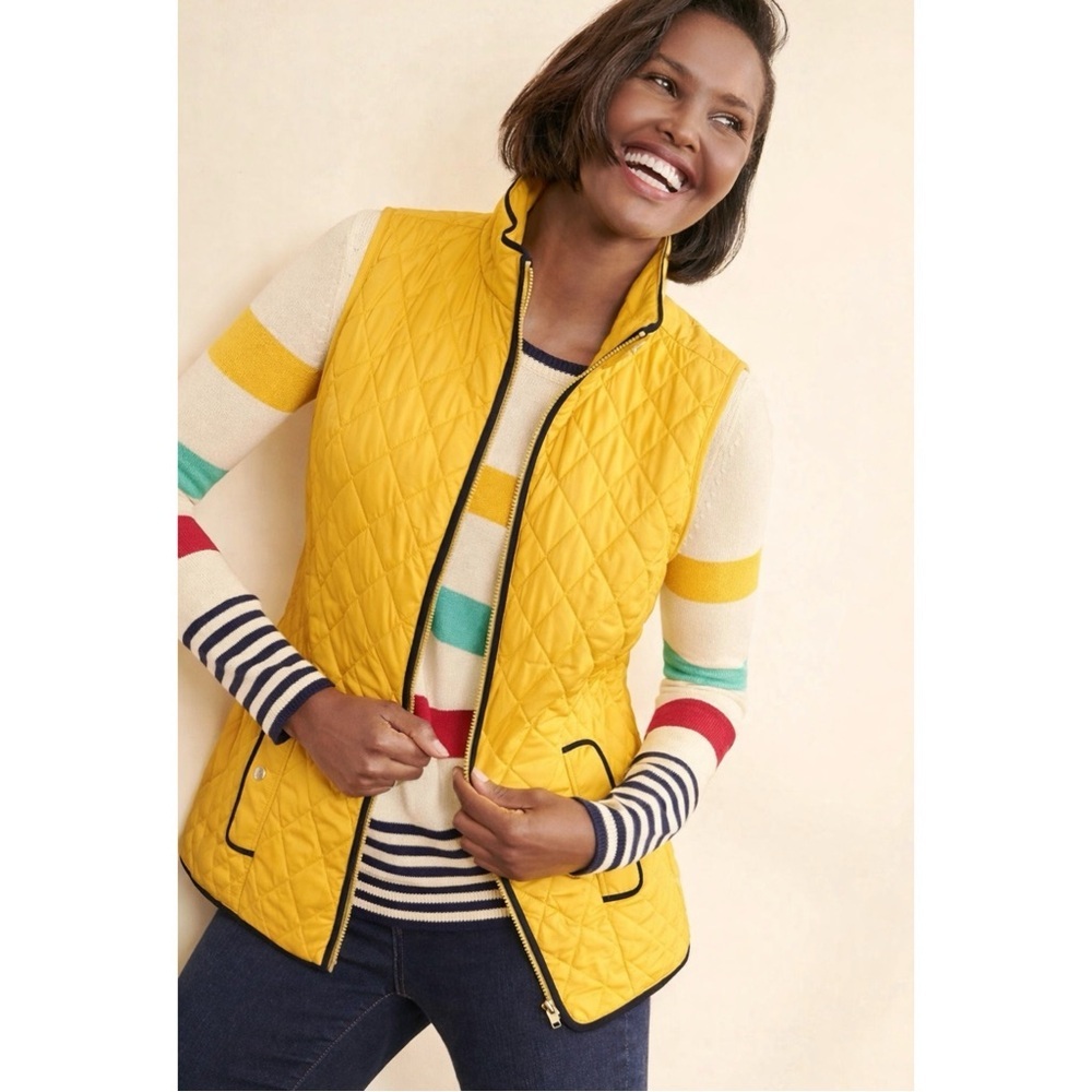 Talbots Yellow Lightweight Quilted Vest Full Zip Snap Pockets XL